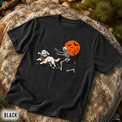 Golden Retriever Stealing Bone Garment-Dyed T-Shirt Skeleton Graphic