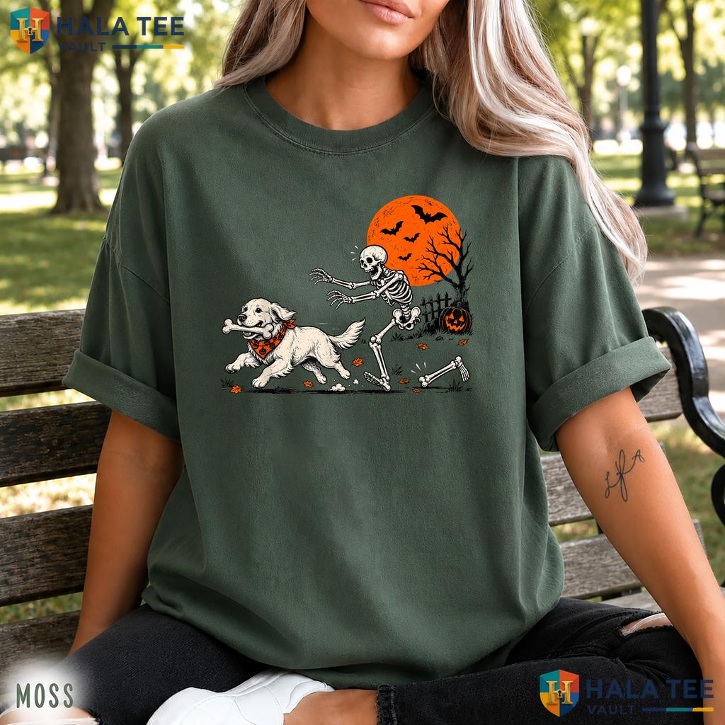 Golden Retriever Stealing Bone Comfort Colors Shirt Skeleton Graphic