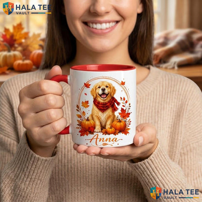 Golden Retriever Thanksgiving Mug Personalized Autumn Ceramic Coffee Camping Mug