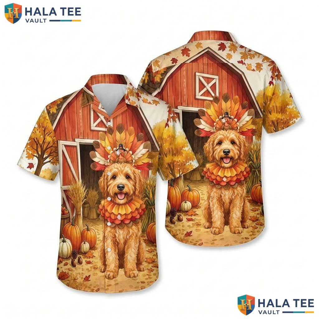 Goldendoodle Costume Thanksgiving Hawaiian Shirt Dog Turkey Fall Mens
