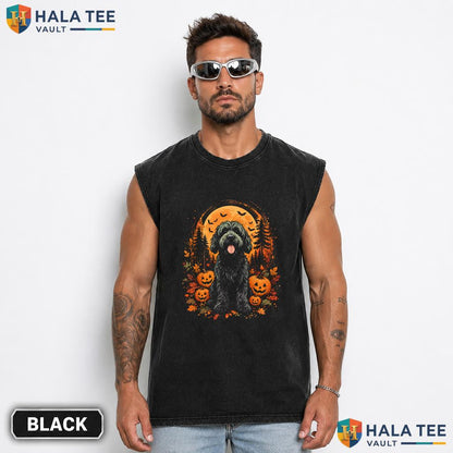 Goldendoodle Pumpkin Streetwear Washed T-Shirt Spooky Halloween Dog Lover Casual Top