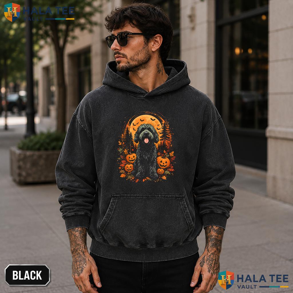 Goldendoodle Pumpkin Acid Washed T-Shirt Spooky Halloween Dog Lover Casual Top