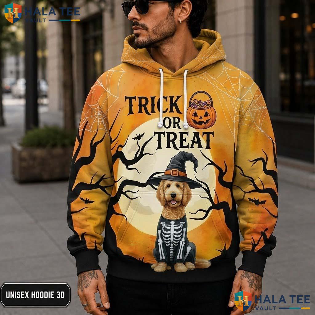 Goldendoodle Skeleton Pumpkin 3D Printed Hoodie Cute Spooky Witch Hat Graphic