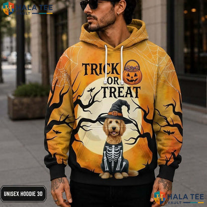 Goldendoodle Skeleton Pumpkin 3D Printed Hoodie Cute Spooky Witch Hat Graphic