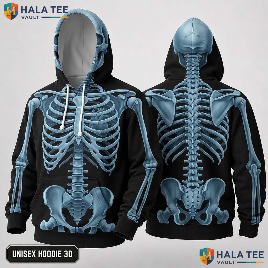 Gothic Black Skeleton 3D Hoodie Edgy Graphic Alternative Fashion Wear