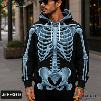 Gothic Black Skeleton 3D Printed Hoodie Edgy Graphic Alternative Fashion Wear