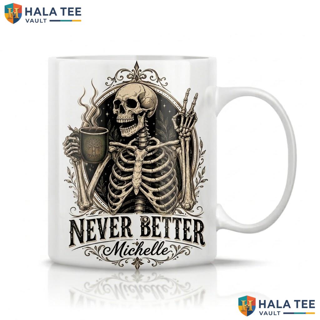 Gothic Book Skull Halloween Cup Custom Name Spooky Ceramic Coffee Mug