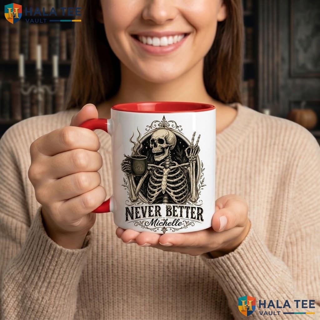 Gothic Book Skull Halloween Camping Mug Custom Name Spooky Ceramic Coffee Mug