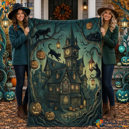 Gothic Fall Halloween Blanket Cozy Haunted House Pumpkin Throw Decor