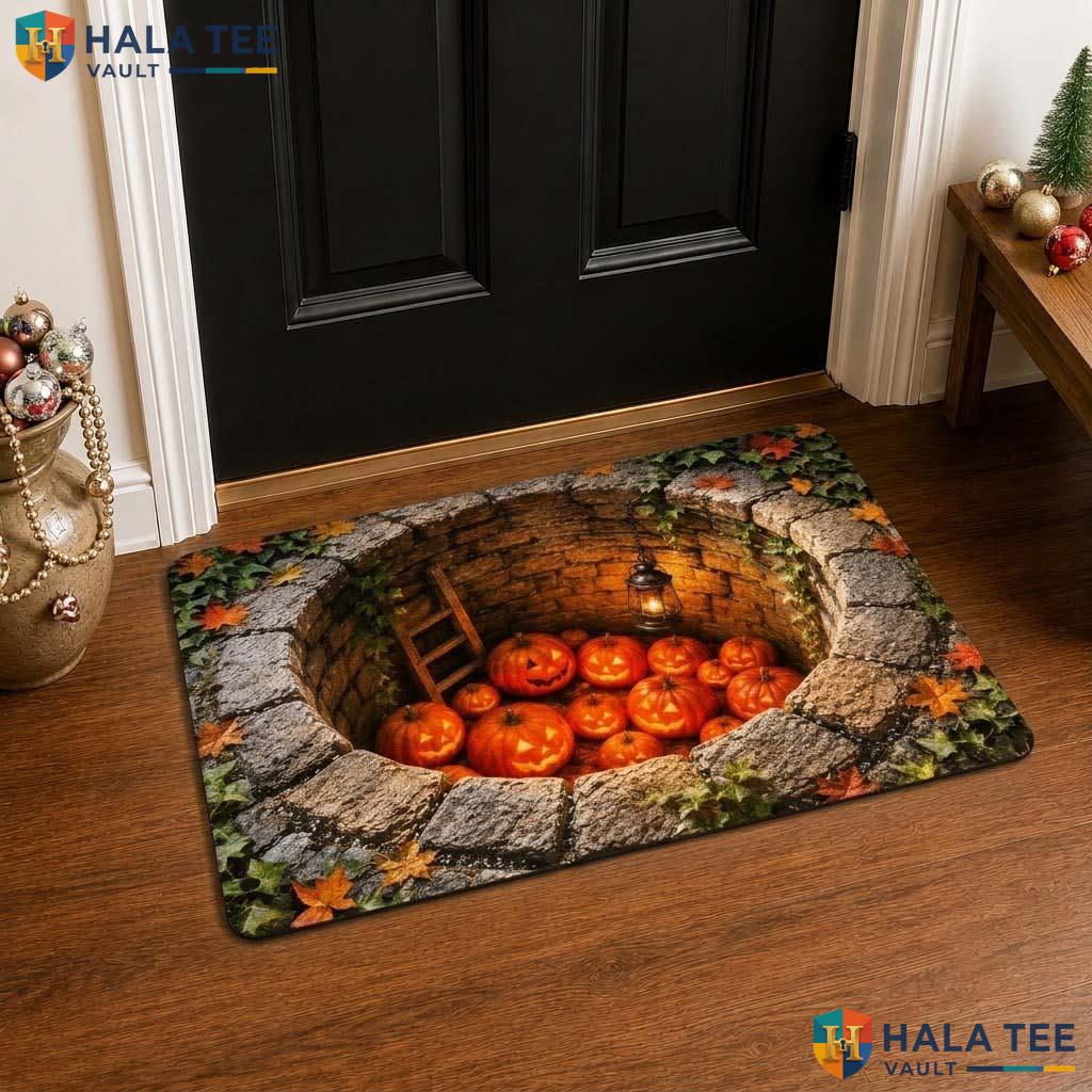 Gothic Pumpkin Skeleton Halloween Front door mat 3D Vortex Spooky Floor Decor
