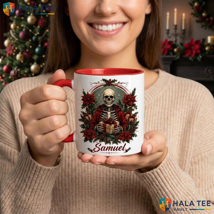 Gothic Skeleton Christmas Mug Personalized Holiday Custom Ceramic Coffee Camping Mug