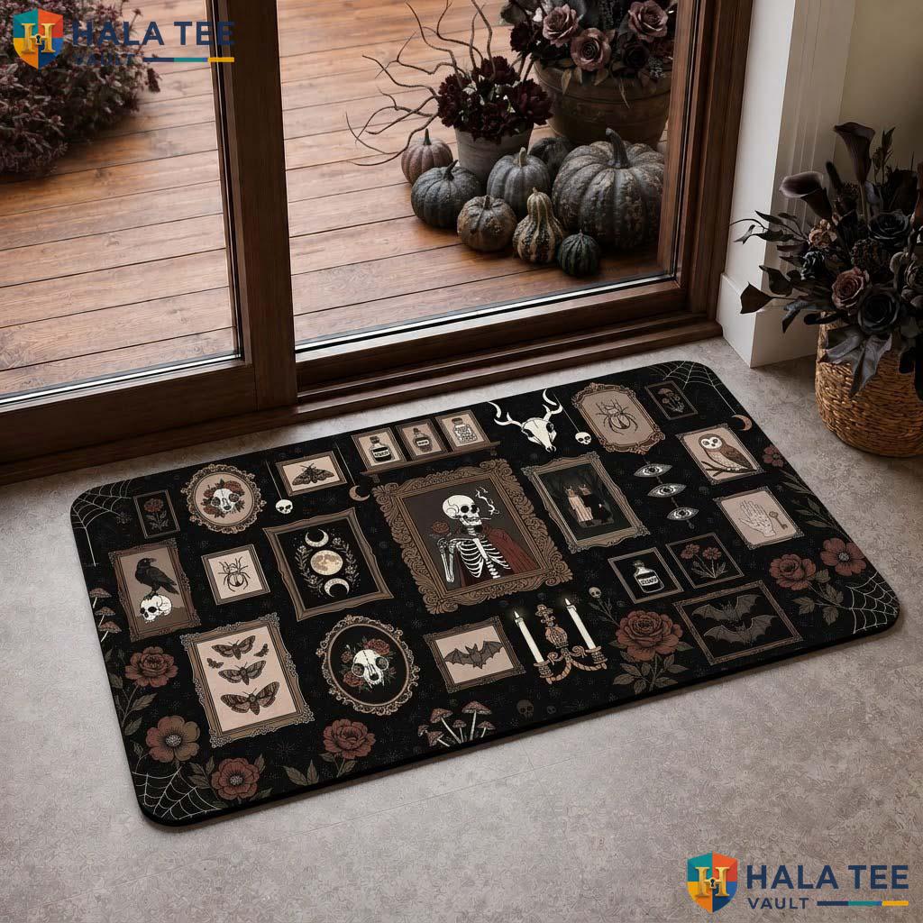Gothic Skeleton Fall Doormat Spooky Welcome Entrance Rug Pet Lover Decor