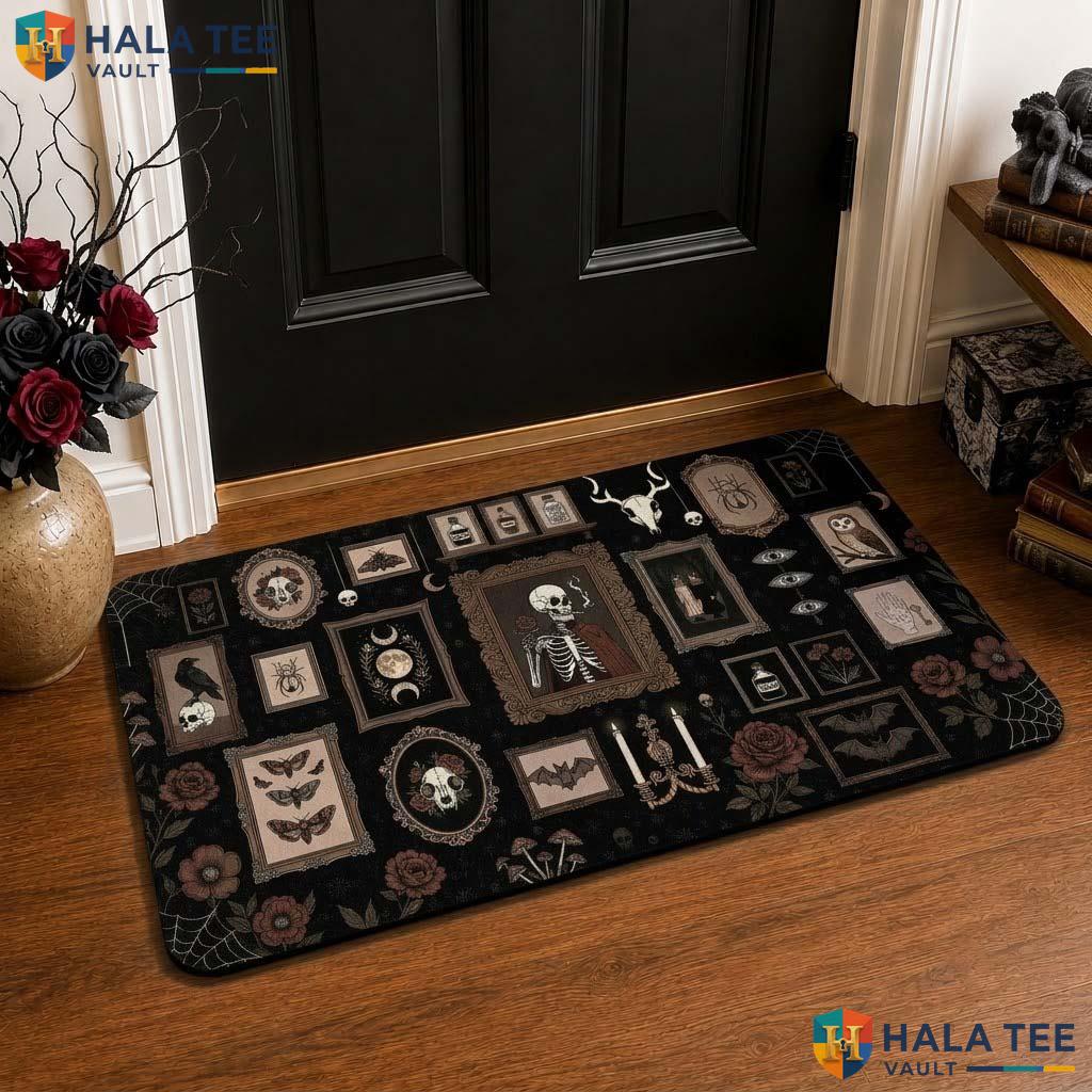 Gothic Skeleton Fall Front door mat Spooky Welcome Entrance Rug Pet Lover Decor