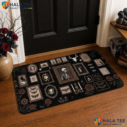 Gothic Skeleton Fall Front door mat Spooky Welcome Entrance Rug Pet Lover Decor
