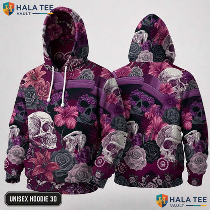 Gothic Skull Floral 3D Hoodie Unisex Pullover Graphic Halloween Event