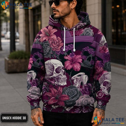 Gothic Skull Floral 3D Printed Hoodie Unisex Pullover Graphic Halloween Event