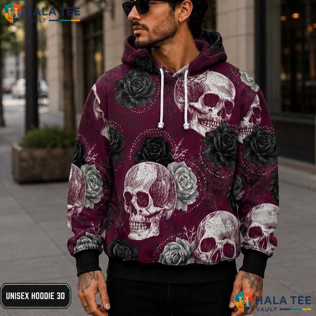 Gothic Skull Rose 3D Printed Hoodie Unisex Intricate Floral Graphic Pullover