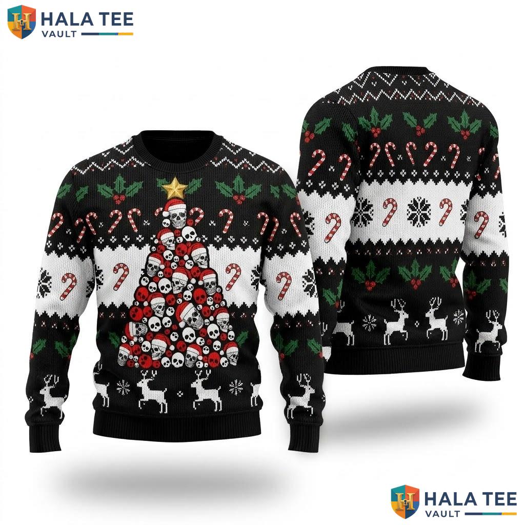 Gothic Skull Tree Ugly Christmas Sweater Dark Festive Xmas Graphic Knit