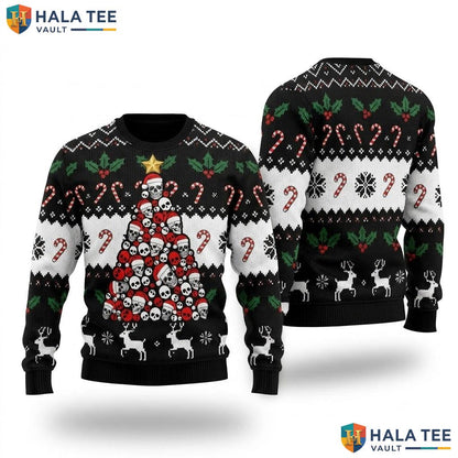 Gothic Skull Tree Ugly Christmas Sweater Dark Festive Xmas Graphic Knit