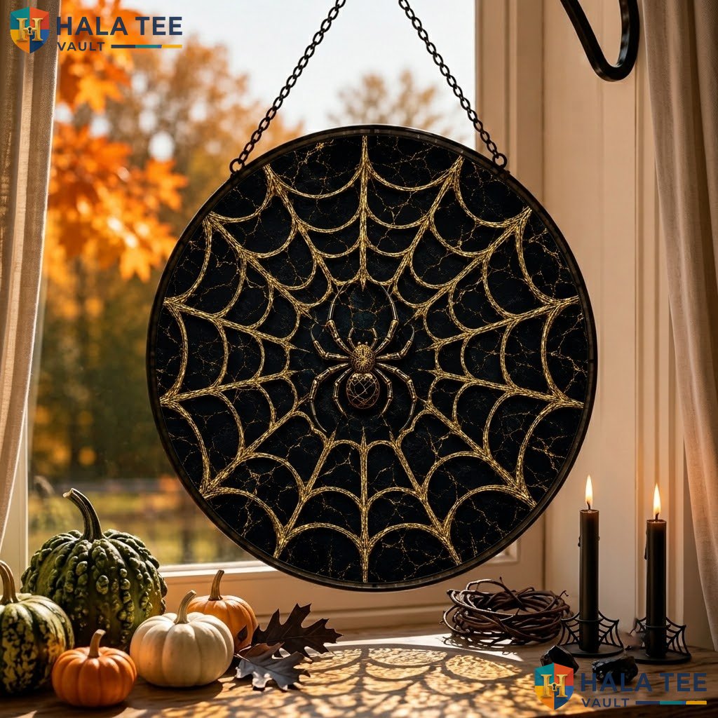 Gothic Spider Halloween Stained Glass Suncatcher Spooky Home Garden Ornament