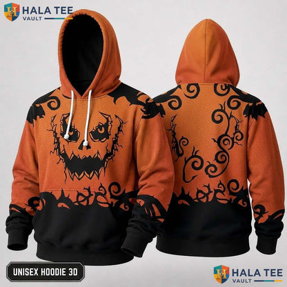 Gothic Vine Scary Pumpkin 3D Hoodie Orange Graphic Halloween Costume