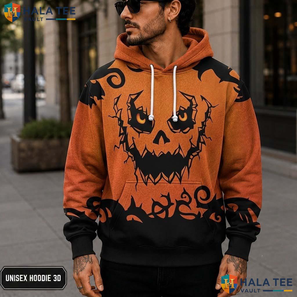 Gothic Vine Scary Pumpkin 3D Printed Hoodie Orange Graphic Halloween Costume