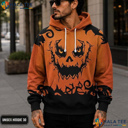 Gothic Vine Scary Pumpkin 3D Printed Hoodie Orange Graphic Halloween Costume