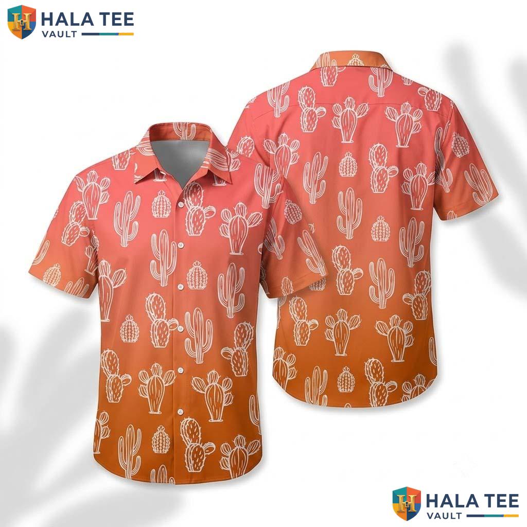 Gradient Cactus Mens Hawaiian Shirt Short Sleeve Aloha Beach Button Down