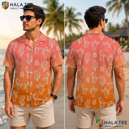 Gradient Cactus Mens Tropical Shirt Short Sleeve Aloha Beach Button Down