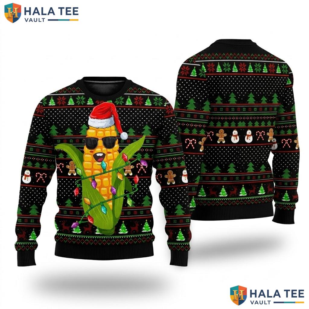 Graphic Corn Ugly Christmas Sweater Funny Xmas Food Holiday Top