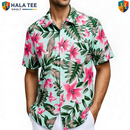Graphic Floral Palm Aloha Shirt Mens Lightweight Holiday Beachwear Clothing