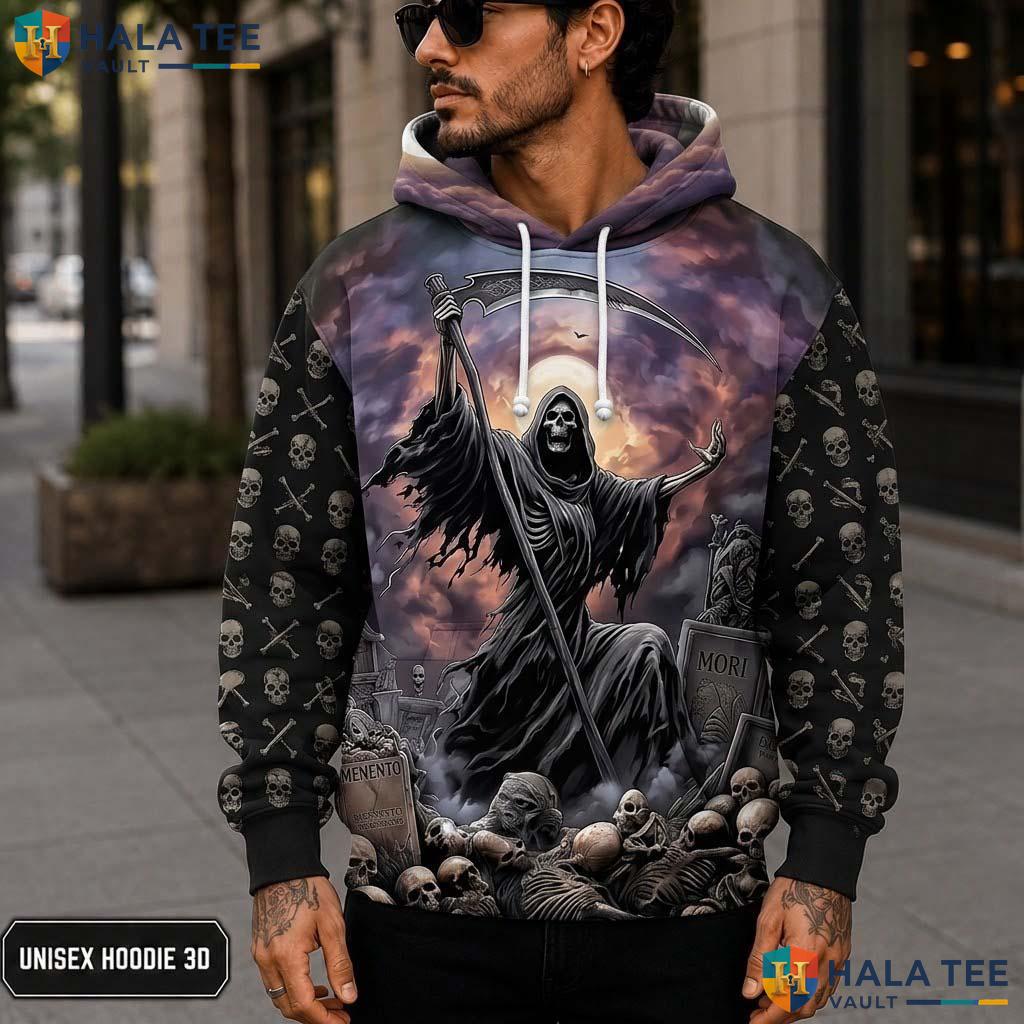 Graveyard Grim Reaper 3D Printed Hoodie Gothic Skull Scythe Graphic Apparel