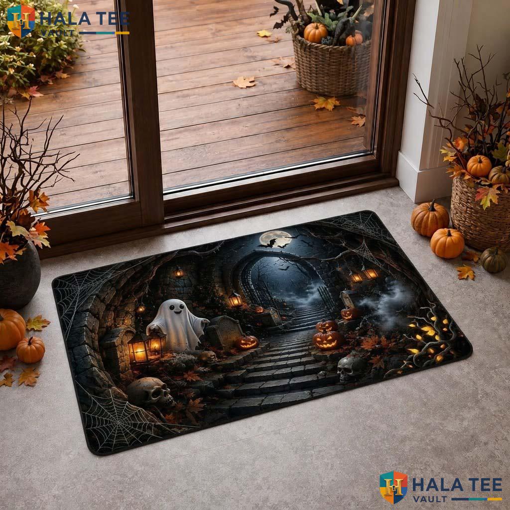Graveyard Tunnel Ghost Halloween Doormat 3D Pumpkin Illusion Decor Mat