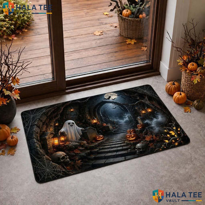 Graveyard Tunnel Ghost Halloween Doormat 3D Pumpkin Illusion Decor Mat
