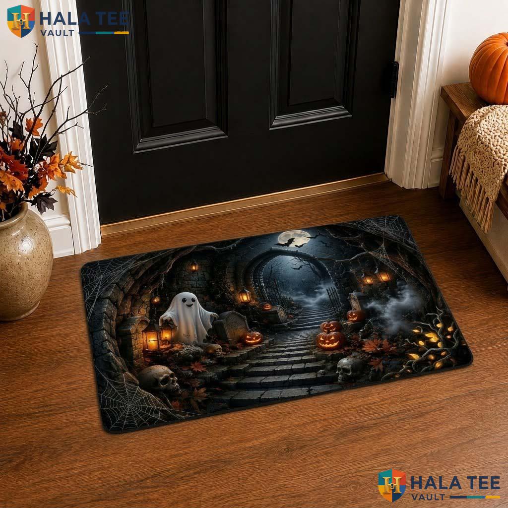 Graveyard Tunnel Ghost Halloween Front door mat 3D Pumpkin Illusion Decor Mat