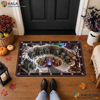 Graveyard Vortex 3D Halloween Front door mat Haunted Village Illusion Decor