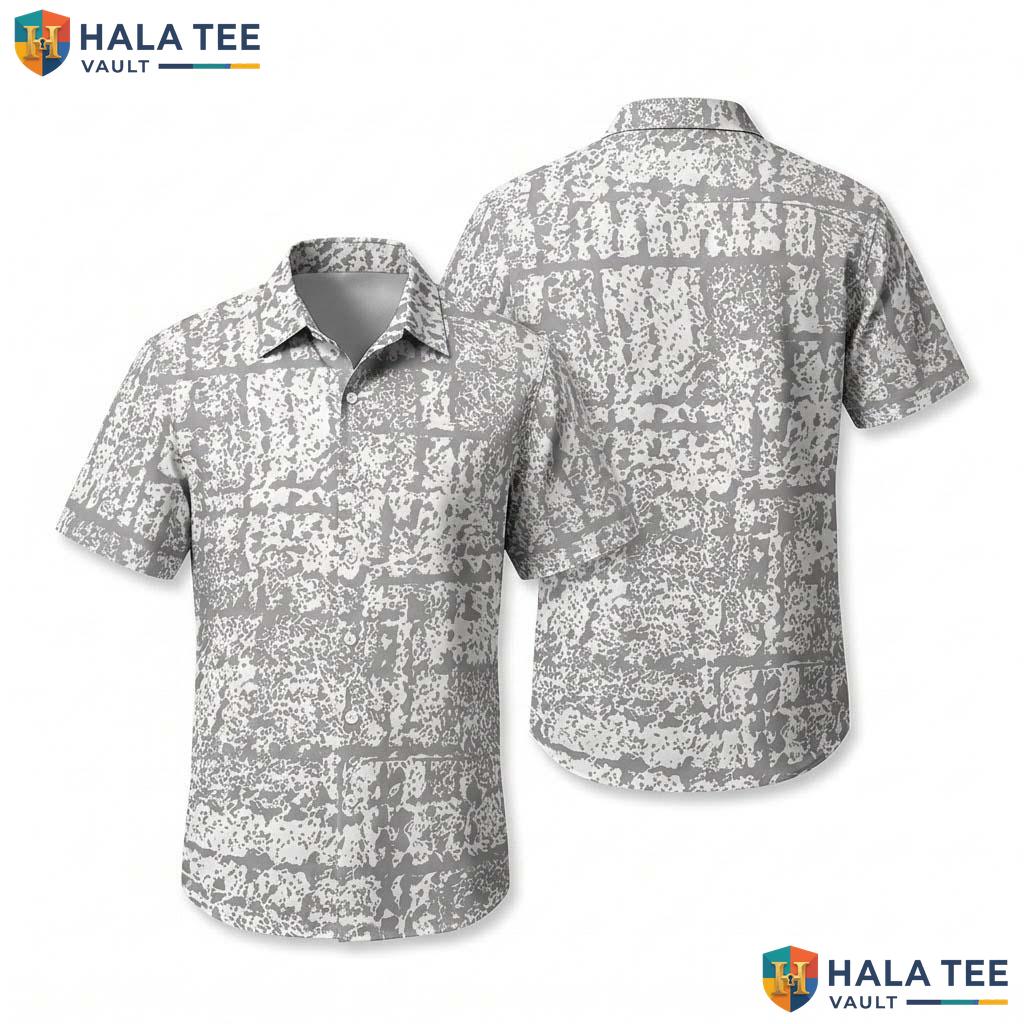 Gray Camo Print Hawaiian Shirt Mens Casual Short Sleeve Aloha Top