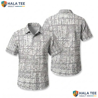 Gray Camo Print Hawaiian Shirt Mens Casual Short Sleeve Aloha Top