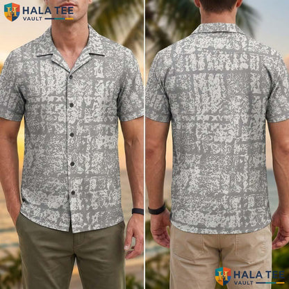 Gray Camo Print Tropical Shirt Mens Casual Short Sleeve Aloha Top