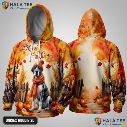 Great Dane Scarf Thanksgiving 3D Hoodie Artistic Autumn Dog Sweatshirt