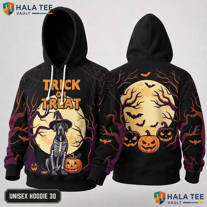Great Dane Trick Or Treat 3D Hoodie Cute Spooky Moon Pumpkin Apparel