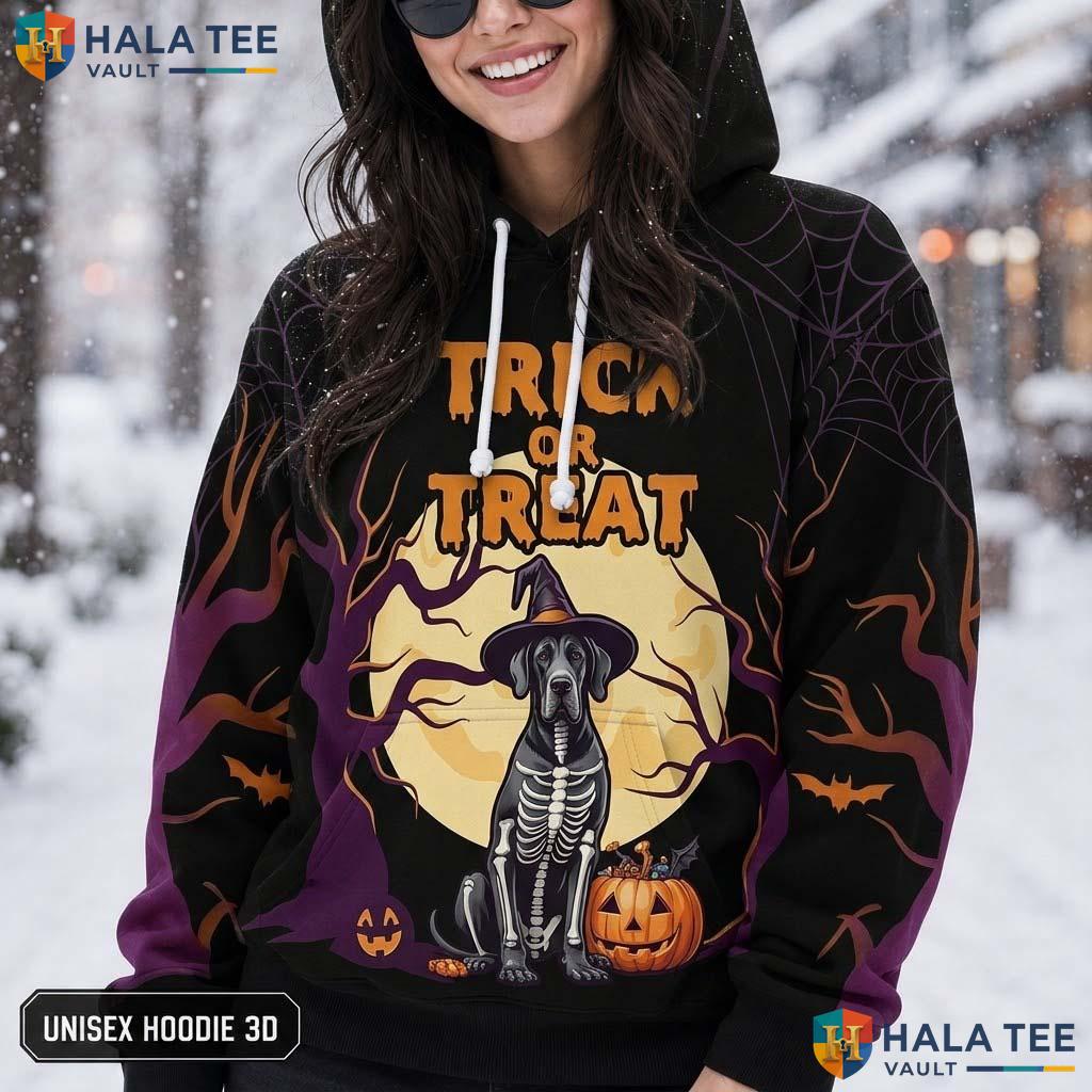 Great Dane Trick Or Treat 3D Printed Hoodie Cute Spooky Moon Pumpkin Apparel