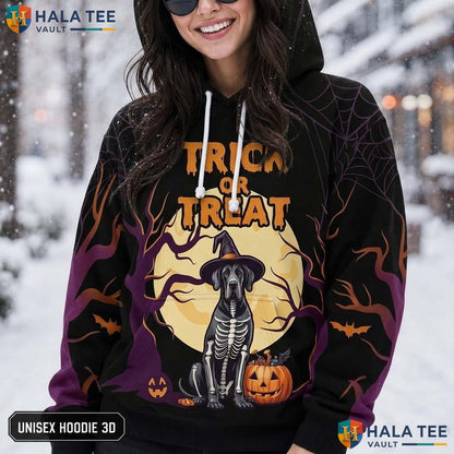 Great Dane Trick Or Treat 3D Printed Hoodie Cute Spooky Moon Pumpkin Apparel