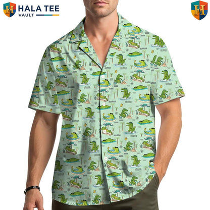Green Alligator Short-sleeve button-up shirt Mens Short Sleeve Button Down Beach Outfit