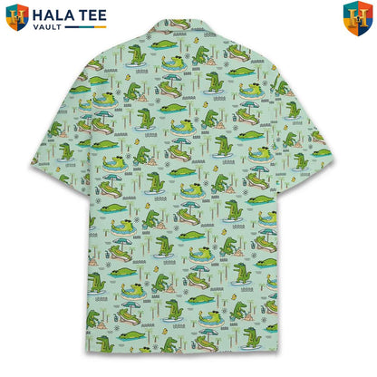 Green Alligator Aloha Shirt Mens Short Sleeve Button Down Beach Outfit
