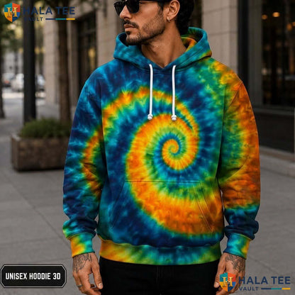 Green Blue Tie Dye Hoodie Mens Unisex Rainbow Graphic Art Pullover Top 3D Printed Hoodie