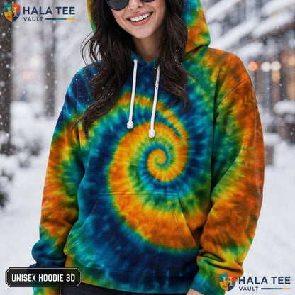Green Blue Tie Dye Hoodie Mens Unisex Rainbow Graphic Art Pullover Top AOP Hoodie