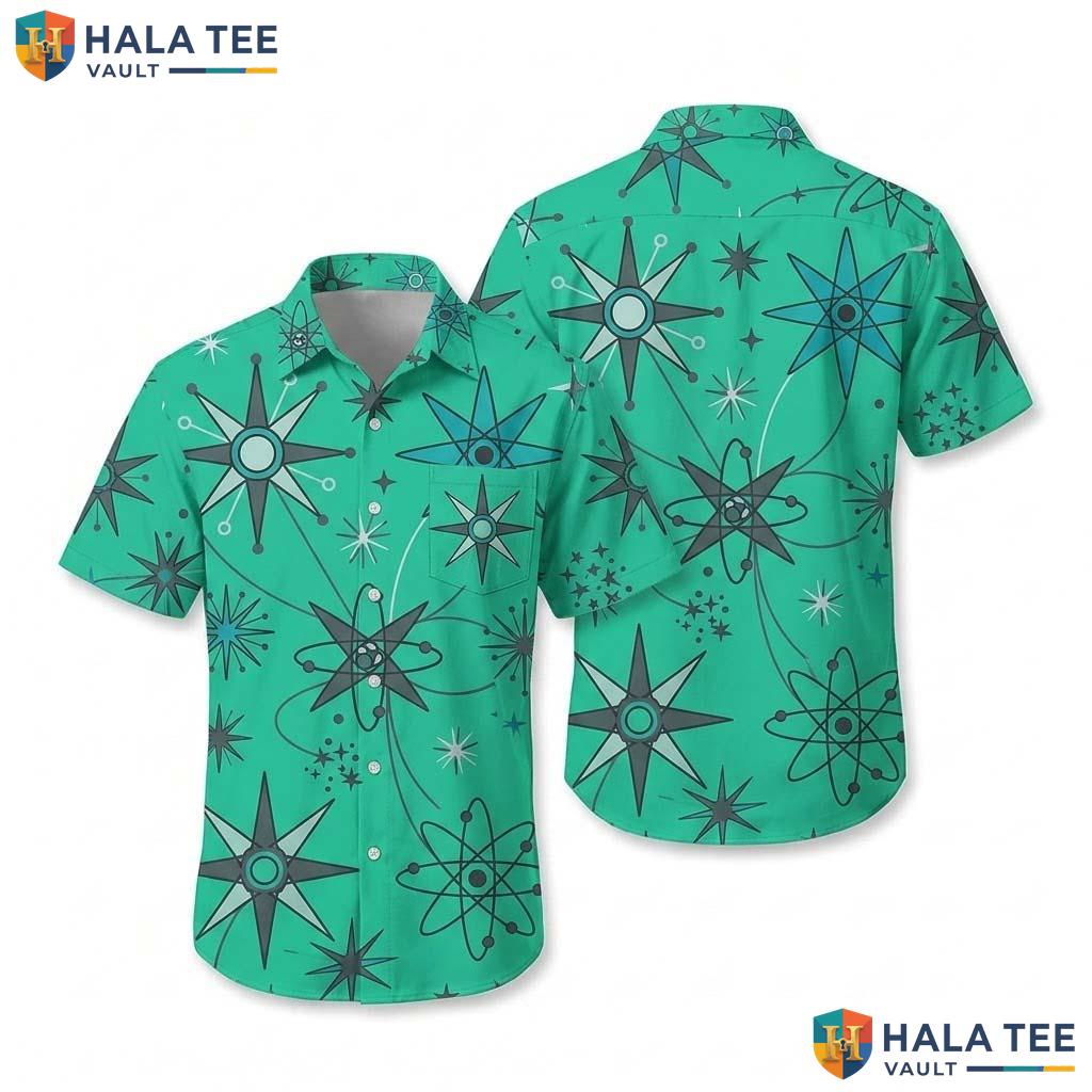 Green Casual Pattern Hawaiian Shirt Mens Short Sleeve Beach Vacation Top