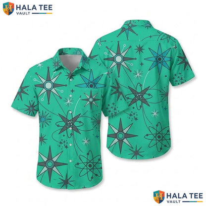 Green Casual Pattern Hawaiian Shirt Mens Short Sleeve Beach Vacation Top