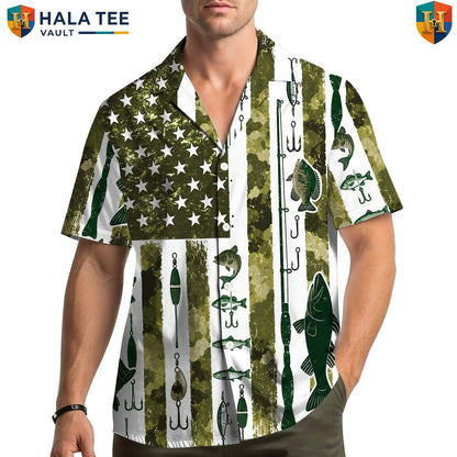 Green Flag Fishing Aloha Shirt Mens Patriotic Fourth Of July Weekend Outfit